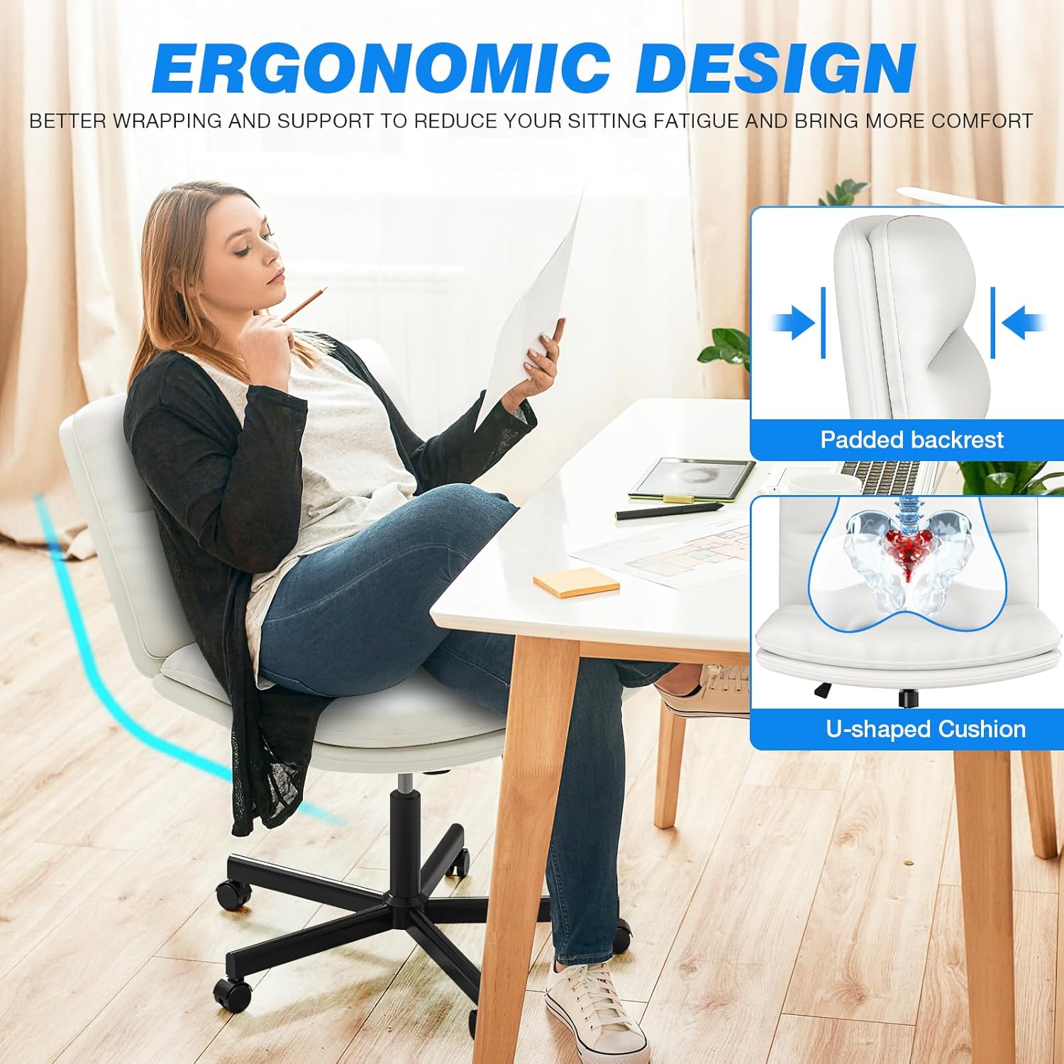 Rfiver Office Desk Chairs with Wheels Criss Cross Chair with Height Adjustable and Swivel